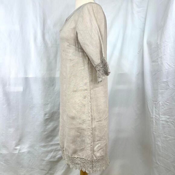 ALESSIA PACINI Beige 100% Linen Mini Dress Crochet‎ Lace Womens XS Made in Italy - Picture 3 of 6